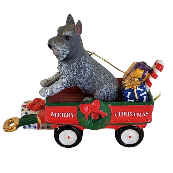 Danbury Mint 2011 Annual Mini Schnauzer Dog Ornament Merry Christmas Red Wagon - Picture 1 of 8